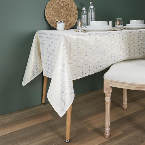 Tablecloth Geometric Dore 140x250cm, white/gold