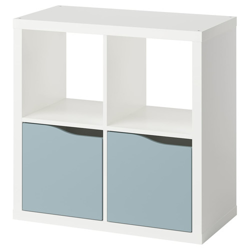 KALLAX Shelving unit, with 2 doors white/light grey-blue wave shaped, 77x77 cm