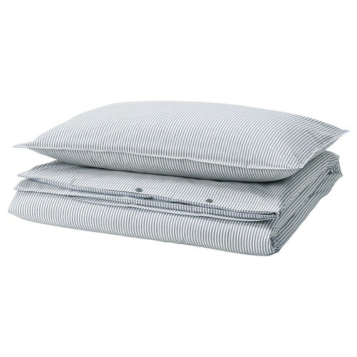 SOLFIBBLA Duvet cover and pillowcase, white blue/stripe, 150x200/50x60 cm