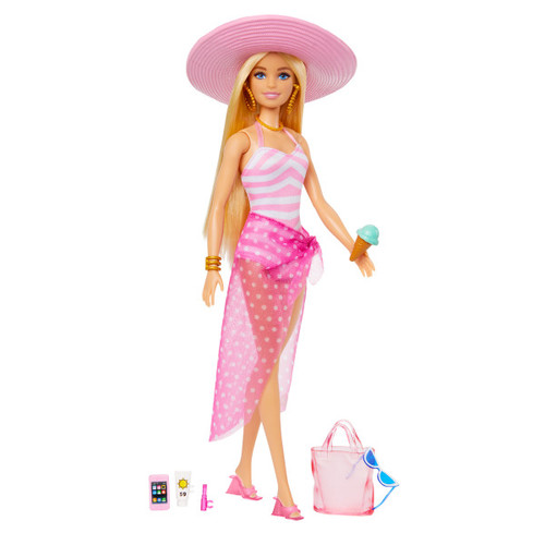 Blonde Barbie Doll With Swimsuit And Beach-Themed Accessories HPL73 3+