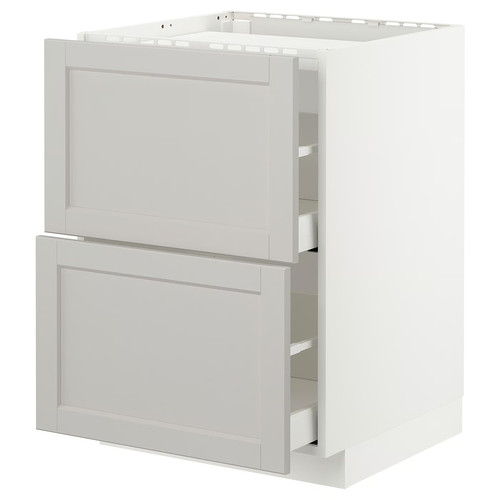 METOD / MAXIMERA Base cab f hob/2 fronts/2 drawers, white/Lerhyttan light grey, 60x60 cm