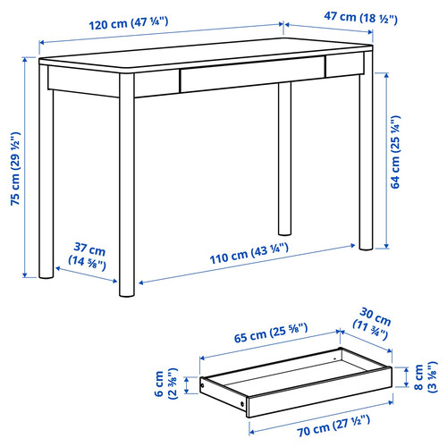 TONSTAD Desk, oak veneer, 120x47 cm