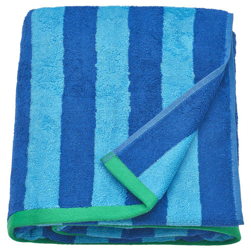 SLÅNHÖSTMAL Bath sheet, bright blue/light blue striped, 100x150 cm