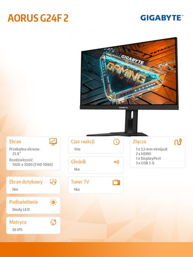 Gigabyte 23.8" Gaming Monitor AORUS G24F 2 1ms HDMI SS IPS
