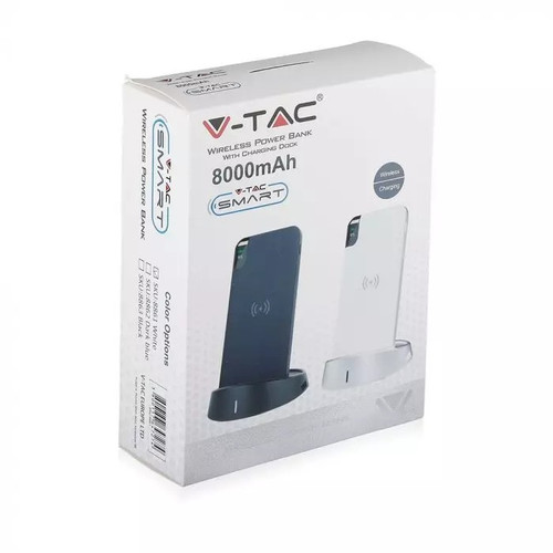 V-TAC Powerbank Power Bank 8000 mAh 2.1A Wireless, black