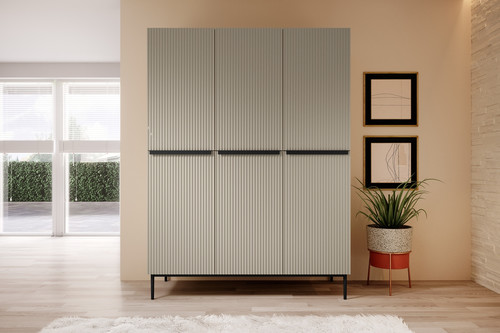 Wardrobe Nicole with Drawer Unit 150 cm, cashmere, black handles and legs