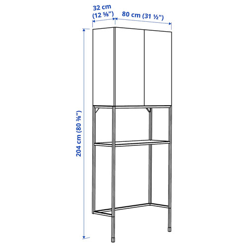 ENHET Storage combination for laundry, anthracite/grey frame, 80x32x204 cm