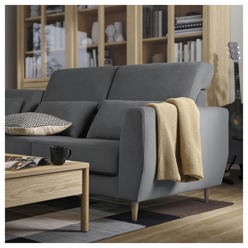 SLATORP 3-seat sofa with chaise longue, Hakebo dark grey