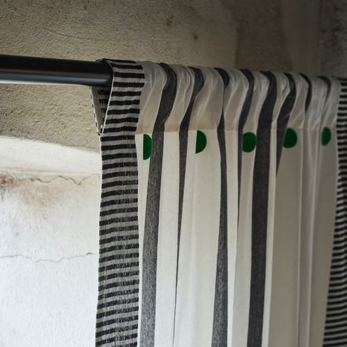 MÄVINN Curtains, 1 pair, black/white/stripe green, 110x250 cm
