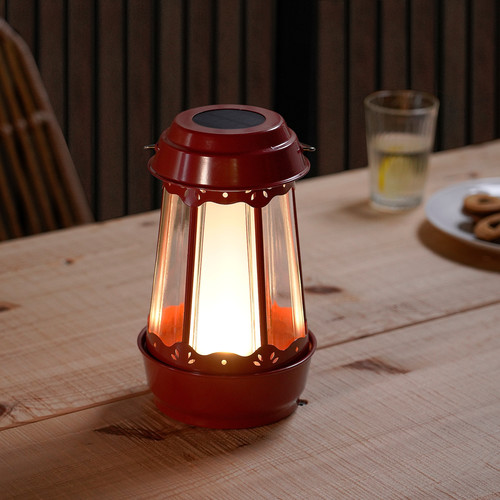 SOLVINDEN LED solar-powered table lamp, house/red, 25 cm