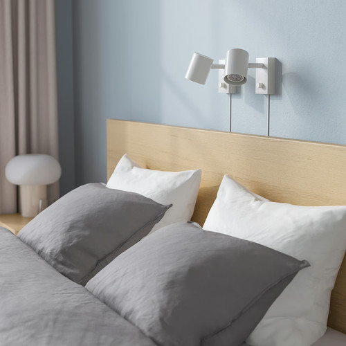 MALM Bed frame with mattress, white stained oak veneer/Valevåg extra firm, 160x200 cm