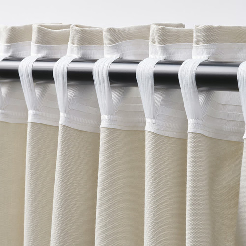 GINSTMOTT Curtains, 1 pair, beige/with heading tape, 145x300 cm