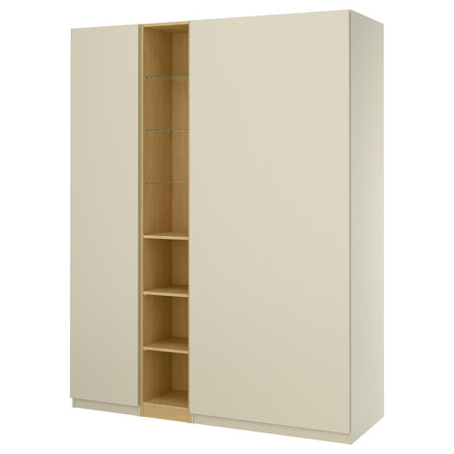 PAX / FORSAND Wardrobe combination, grey-beige grey-beige/oak effect, 185x60x236 cm