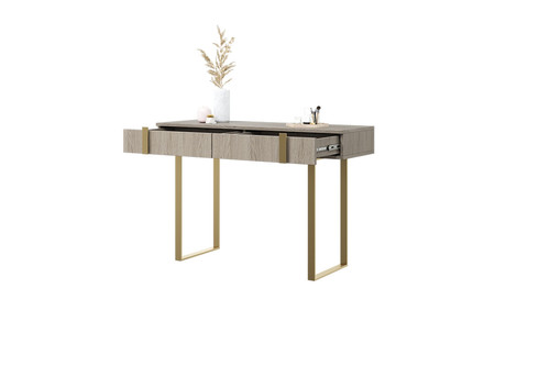 Modern Console Table Dresser Dressing Table Verica, biscuit oak/gold legs