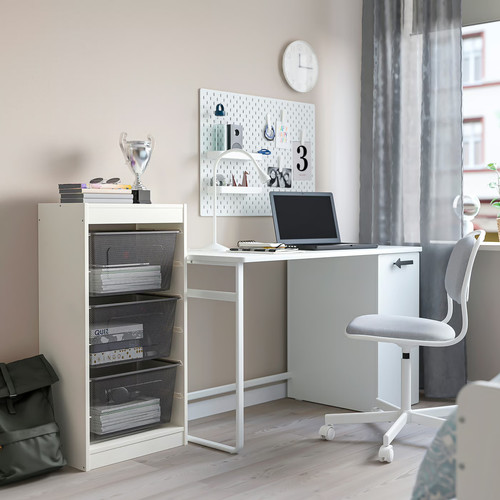 TROFAST Storage combination with boxes, white/dark grey, 46x30x94 cm