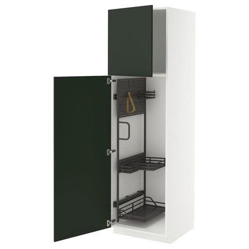 METOD High cabinet with cleaning interior, white/Havstorp deep green, 60x60x200 cm