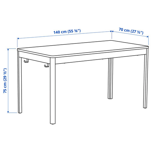 IDÅSEN Table, black, dark grey, 140x70x75 cm