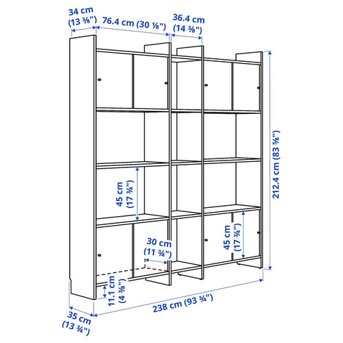 LÅDMAKARE Storage combination w sliding doors, with 7 shelves/oak effect, 198x35x212 cm