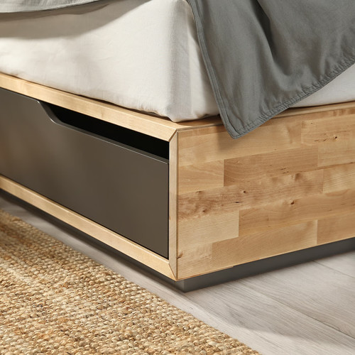 MANDAL Bed frame with headboard, birch/grey, 140x200 cm