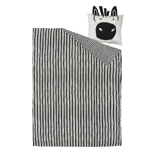NATTHÄGER Duvet cover and pillowcase, black white/zebra, 150x200/50x60 cm