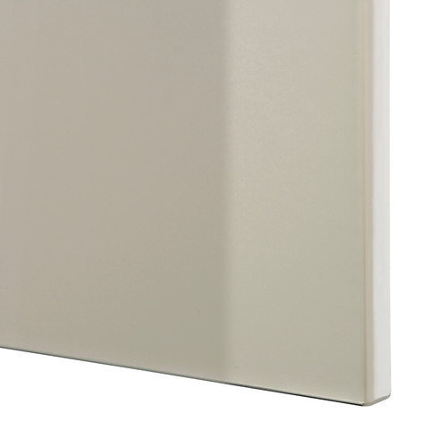 BESTÅ TV storage combination/glass doors, white/Selsviken high-gloss/beige clear glass, 300x42x231 cm