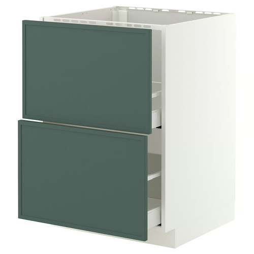 METOD/MAXIMERA Base cab f sink+2 fronts/2 drawers, white/Aspudden dark grey-green, 60x60 cm