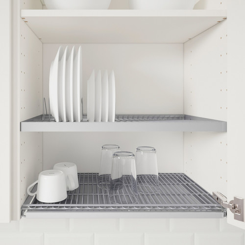 METOD Wall cabinet w dish drainer/2 doors, white/Lerhyttan light grey, 60x60 cm