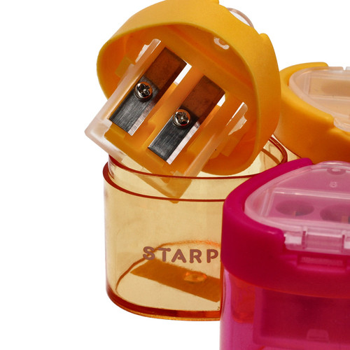 Starpak Double Plastic Pencil Sharpener Disc 24pcs, 4 Colours/2 Shapes
