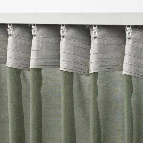 STENFRÖ Sheer curtains, 1 pair, green/with heading tape, 145x300 cm