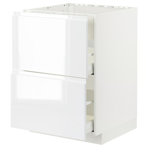METOD / MAXIMERA Base cab f hob/int extractor w drw, white/Voxtorp high-gloss/white, 60x60 cm