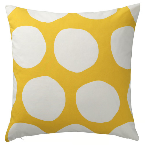 BLÅMUNKAR Cushion cover, yellow/white/dot pattern, 50x50 cm