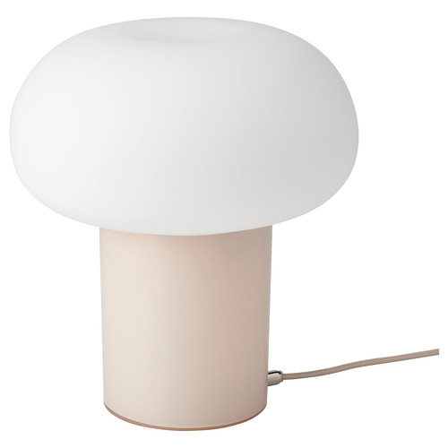 DEJSA Table lamp, beige, opal white glass, 28 cm