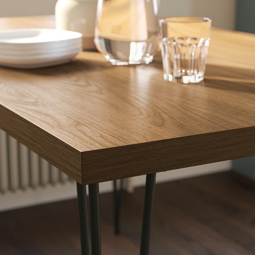 SKÅLSTA Table and 4 chairs, walnut effect hairpin black-grey/Knäbäck dark grey tubular metal/black-grey, 140x80 cm
