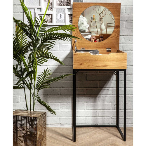 Nightstand Bedside Table Dressing Table with Mirror Leyla, oak