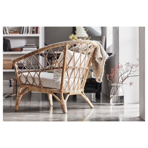 STOCKHOLM 2017 Armchair with cushion, rattan/Gräsbo white, 87x81x79 cm