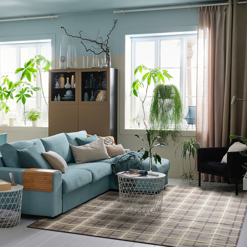 PYSSLINGGRÄS Rug, flatwoven, grey/check handmade, 240x300 cm