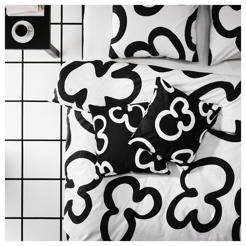 KLIPPBRÄCKA Cushion cover, black/white, 50x50 cm
