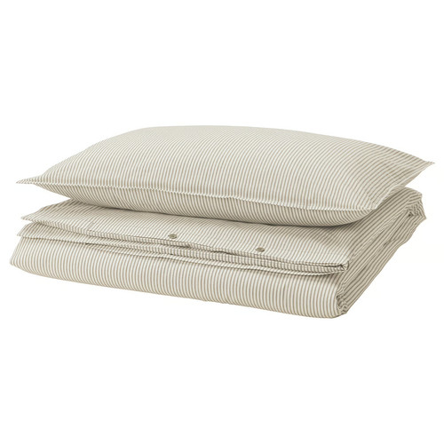 SOLFIBBLA Duvet cover and pillowcase, white beige/stripe, 150x200/50x60 cm
