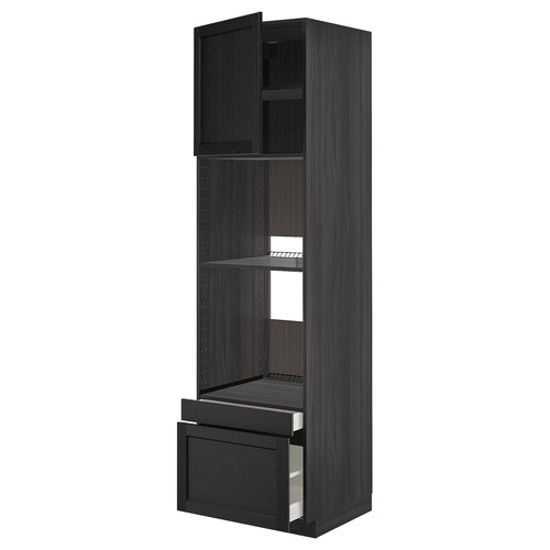 METOD / MAXIMERA Hi cab f ov/combi ov w dr/2 drwrs, black/Lerhyttan black stained, 60x60x220 cm