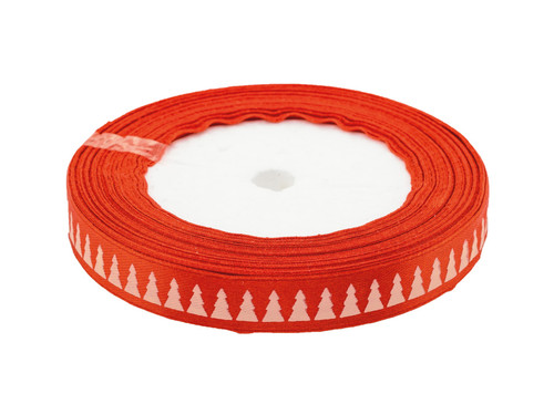 Decorative Christmas Ribbon with Christmas Trees, Red, 12 mm x 22 m