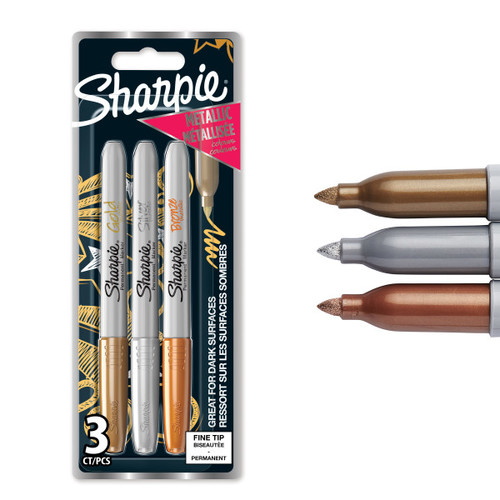 Sharpie Metallic Markers Set Gold, Silver, Brown 3pcs