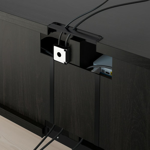 BESTÅ TV storage combination/glass doors, black-brown Sindvik/Studsviken dark brown, 240x42x190 cm