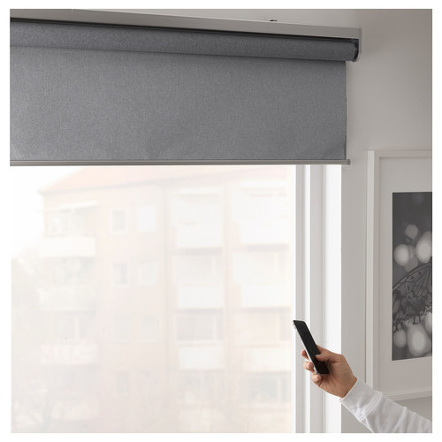 FYRTUR Block-out roller blind, wireless, battery-operated grey, 140x195 cm