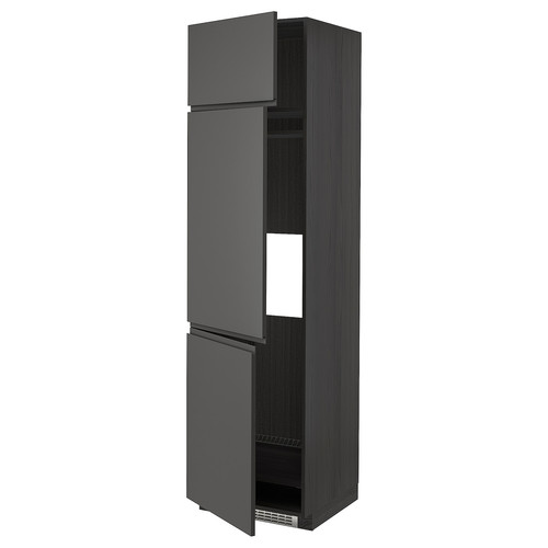 METOD High cab f fridge/freezer w 3 doors, black/Voxtorp dark grey, 60x60x220 cm