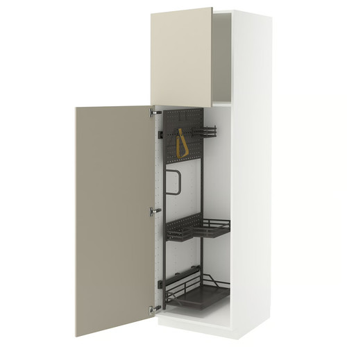 METOD High cabinet with cleaning interior, white/Havstorp beige, 60x60x200 cm