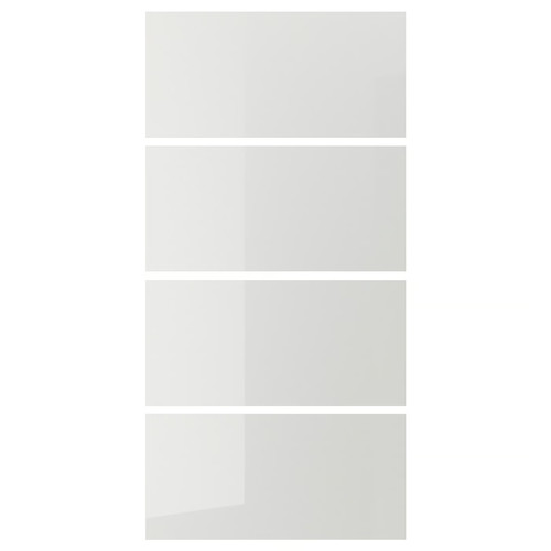 HOKKSUND 4 panels for sliding door frame, high-gloss light grey light grey, 100x201 cm