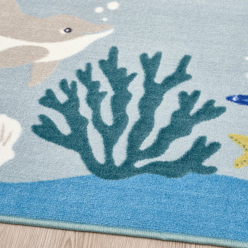 BLÅVINGAD Rug, ocean animals pattern/multicolour, 133x133 cm
