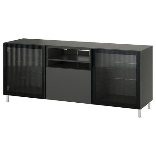 BESTÅ TV bench with drawers, dark grey Lappviken/Fällsvik anthracite, 180x42x74 cm