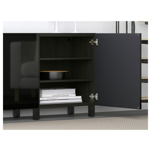 BESTÅ Storage combination with doors, black-brown, Selsviken high-gloss black, 180x40x74 cm