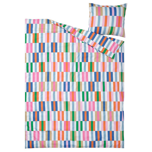 KLIBBKORSÖRT Duvet cover and pillowcase, multicolour, 150x200/50x60 cm